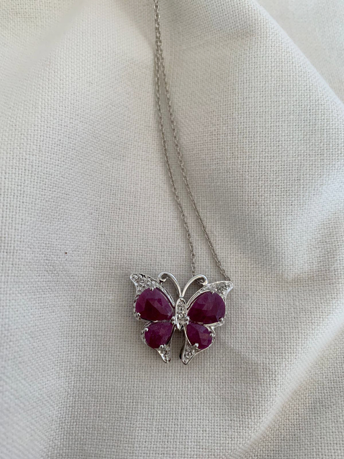 Ruby GF Gemstone   Butterfly Necklace