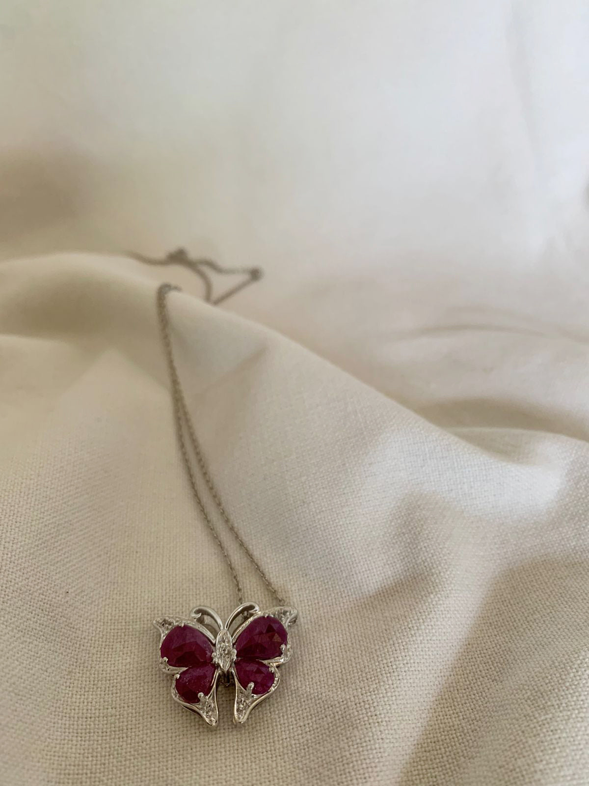 Ruby GF Gemstone   Butterfly Necklace