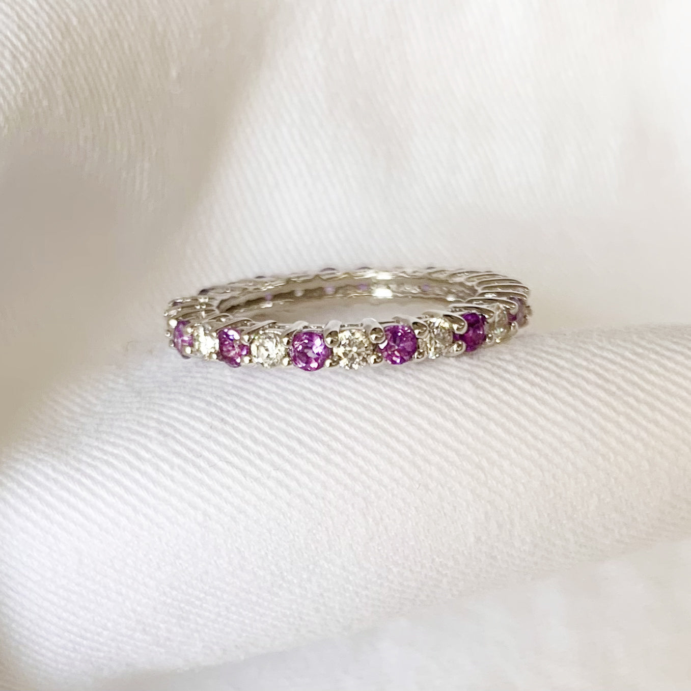 Round 1.80 Ctw Citrine & Pink Tourmaline Eternity Band   Ring