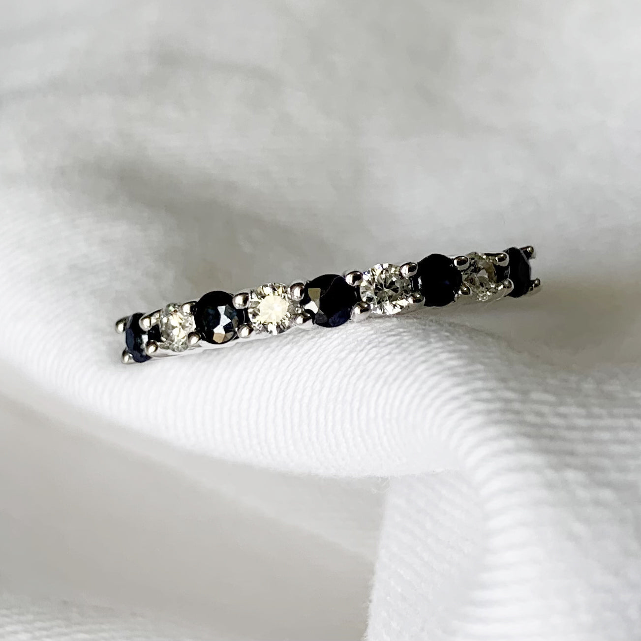 Round 1.80 Ctw Blue Sapphire & White Topaz Eternity Band   Ring